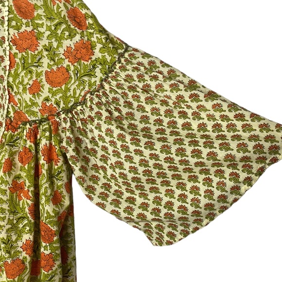 RACHEL ZOE 100% COTTON FLORAL BOHO SHORT SWING TOP 3/4 BELL SLEEVES  SZ XL - Picture 3 of 9